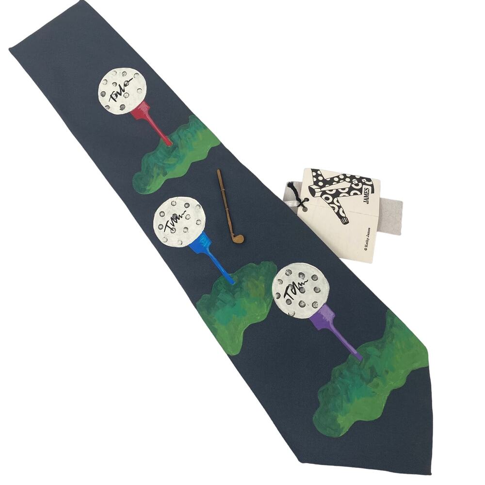 James - Kathy James Hand Painted Golf Silk Tie New with Tags